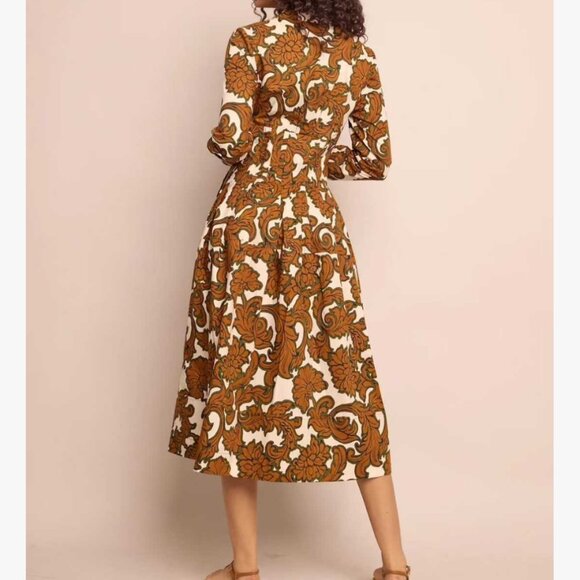 BEST Cara Cara Cameron Midi Dress - Mystic Flora Olive Tan Beige Floral - Picture 6 of 15